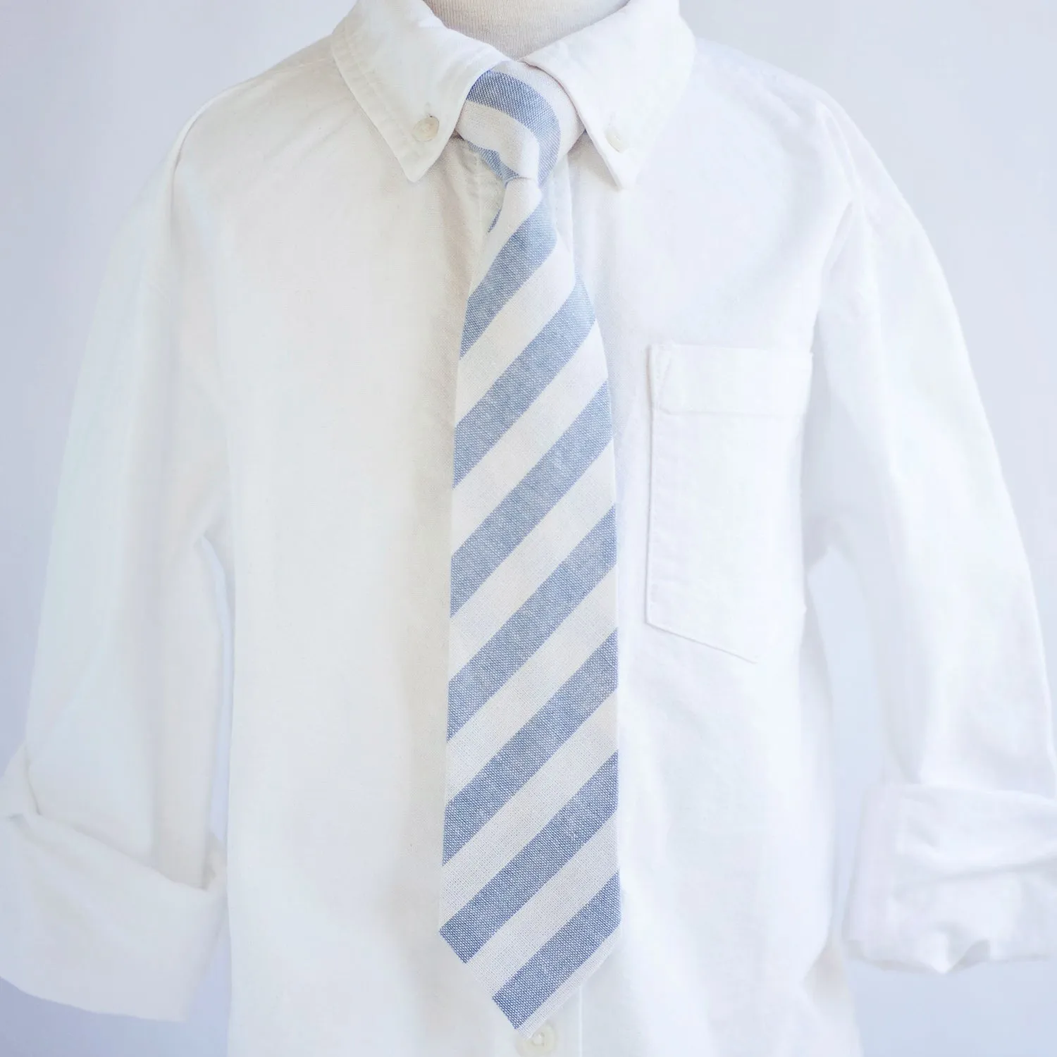 Boy's Pocket Square / Wide Chambray Linen Stripe