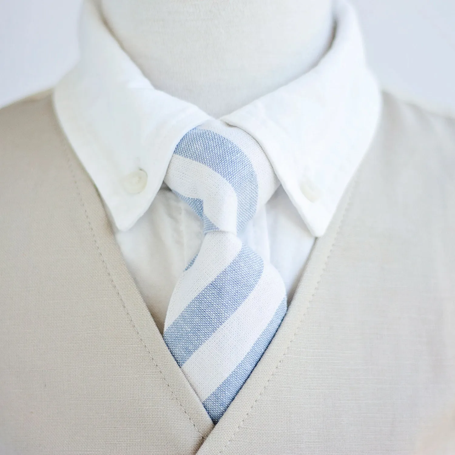 Boy's Pocket Square / Wide Chambray Linen Stripe