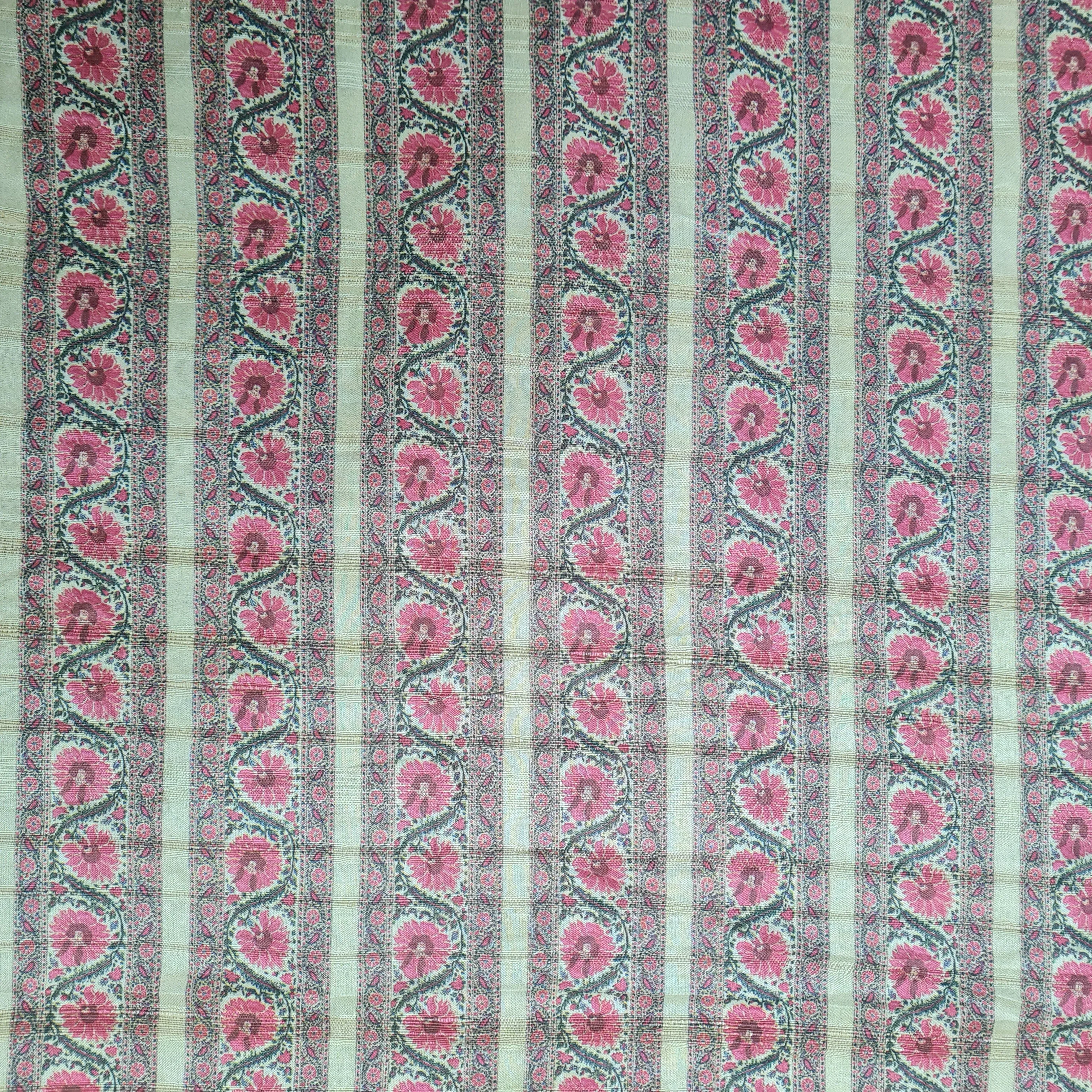 Brown With Cream Traditional Floral Print Dobbysser Silk Fabric