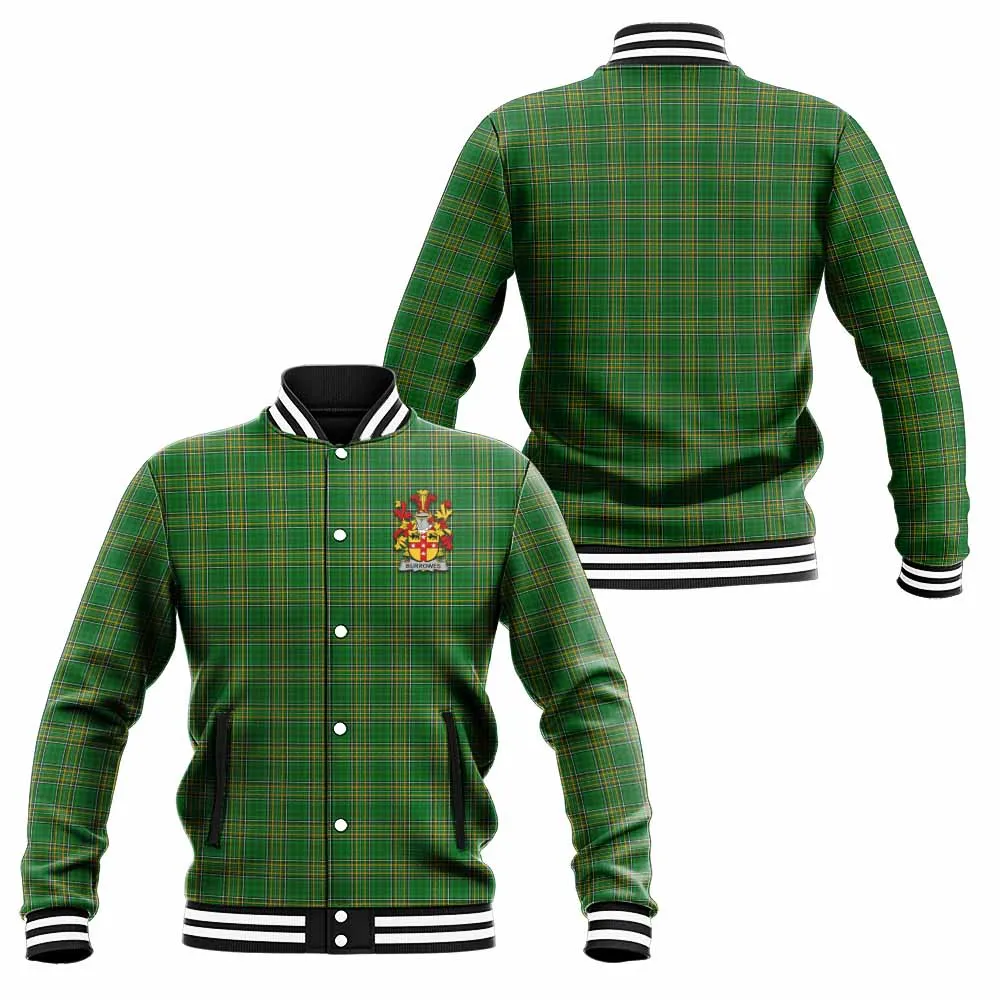 Burrowes Irish Clan Tartan Baseball Jacket with Coat of Arms