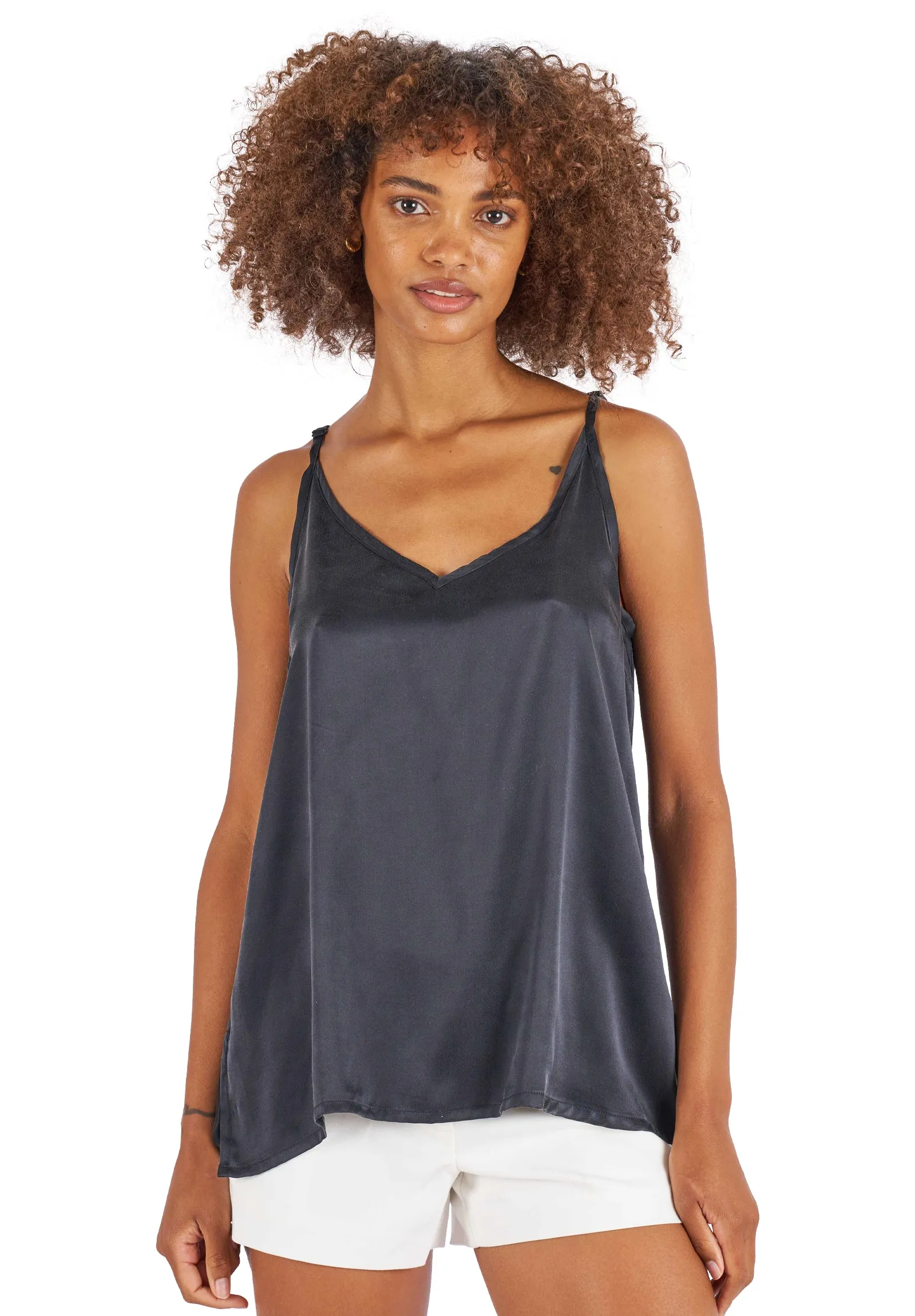 Cami-Silk Black 100% Satin Silk Camisole