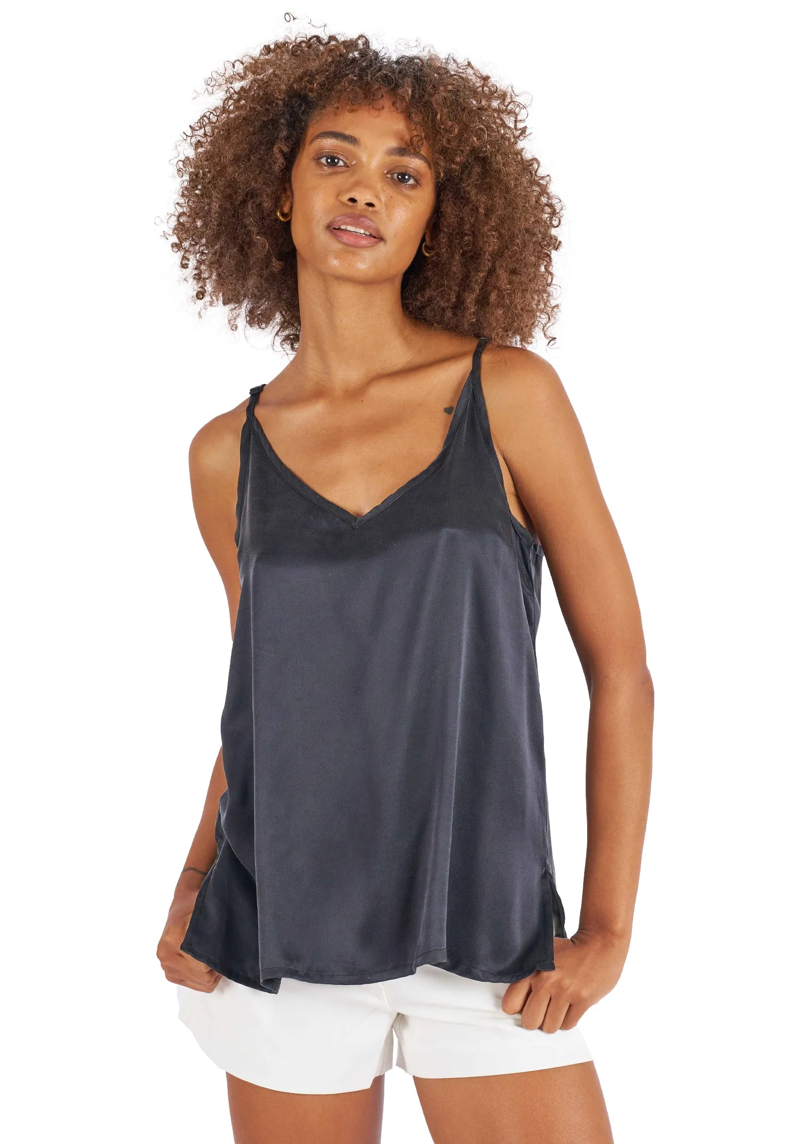 Cami-Silk Black 100% Satin Silk Camisole