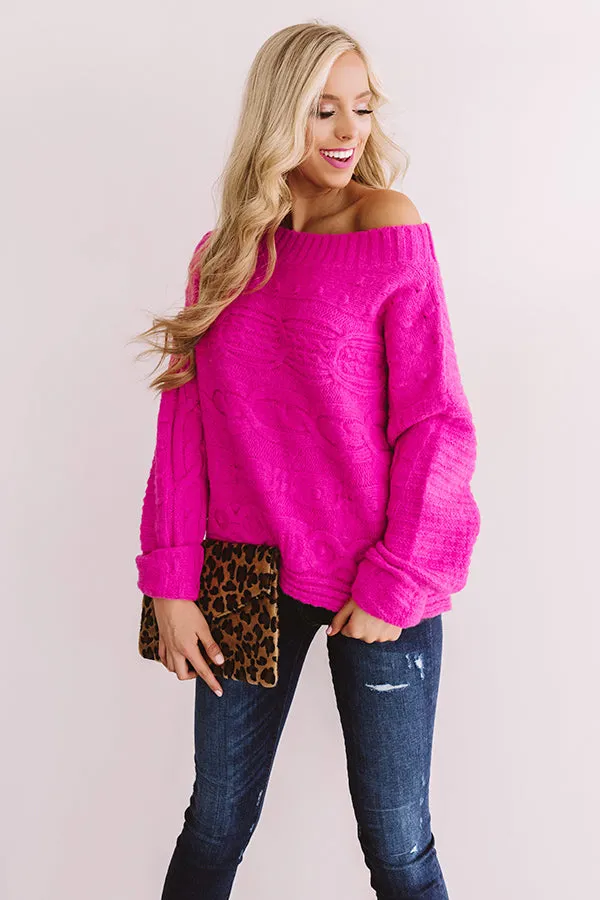 Cappuccino Cozy Cable Knit Sweater In Hot Pink