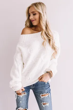 Cappuccino Cozy Cable Knit Sweater In White