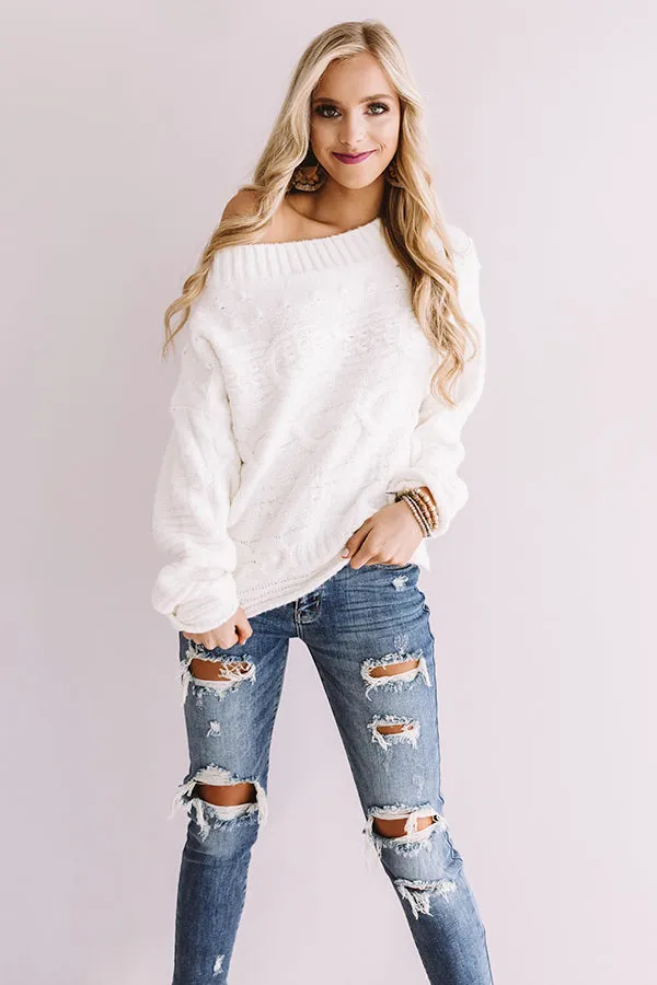 Cappuccino Cozy Cable Knit Sweater In White