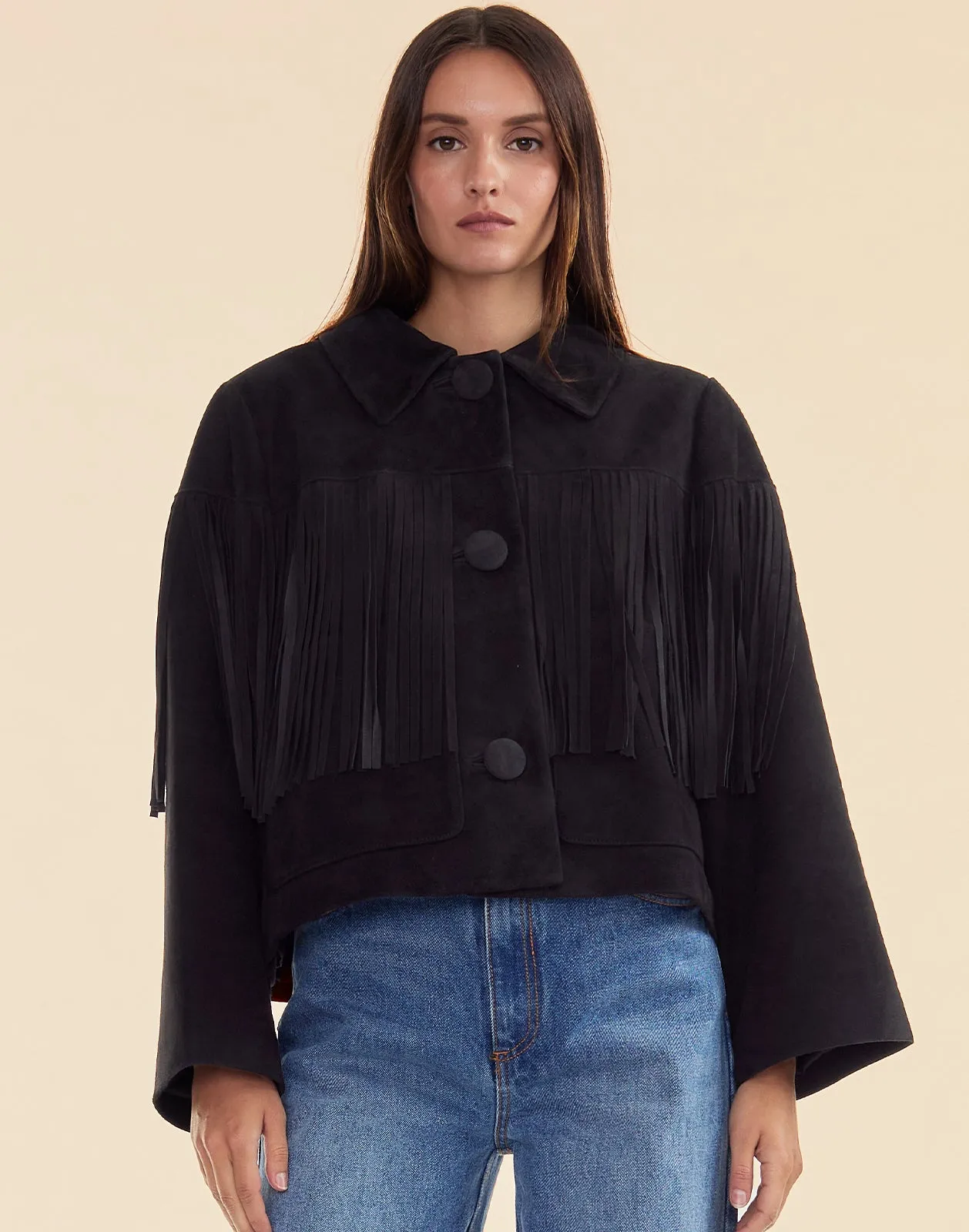 Carrie Cropped Fringe Suede Jacket