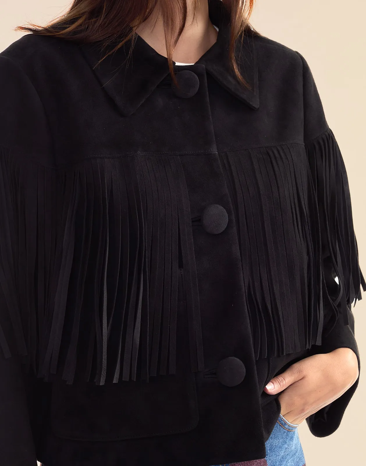 Carrie Cropped Fringe Suede Jacket