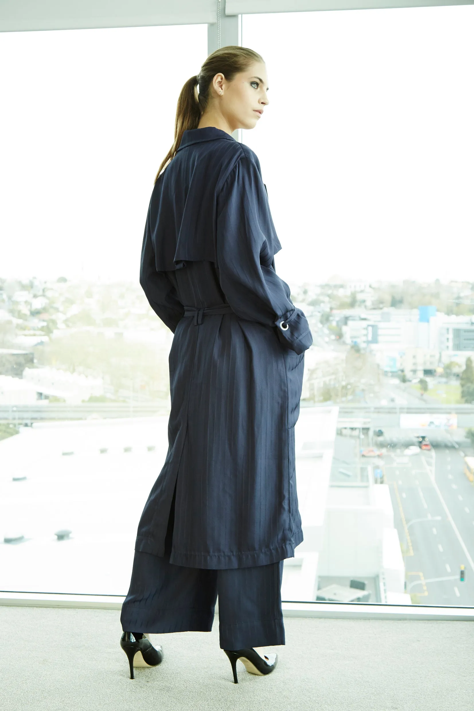 Caspian Navy Trench Dress Coat.