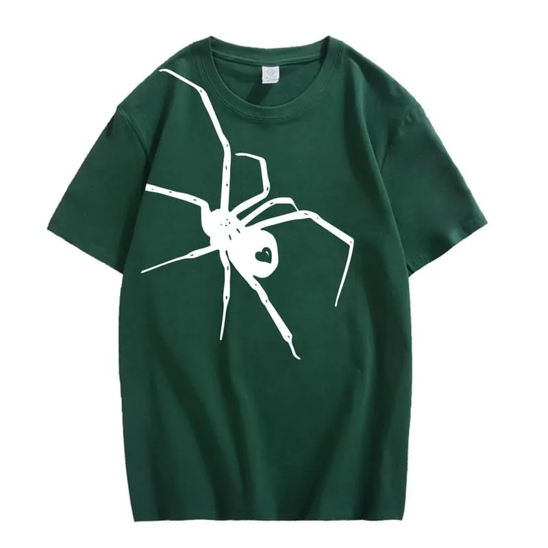 CORIRESHA Teen Halloween Spider Graphics T-Shirt Simple Crewneck Short Sleeve Summer Top