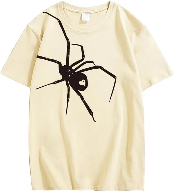 CORIRESHA Teen Halloween Spider Graphics T-Shirt Simple Crewneck Short Sleeve Summer Top