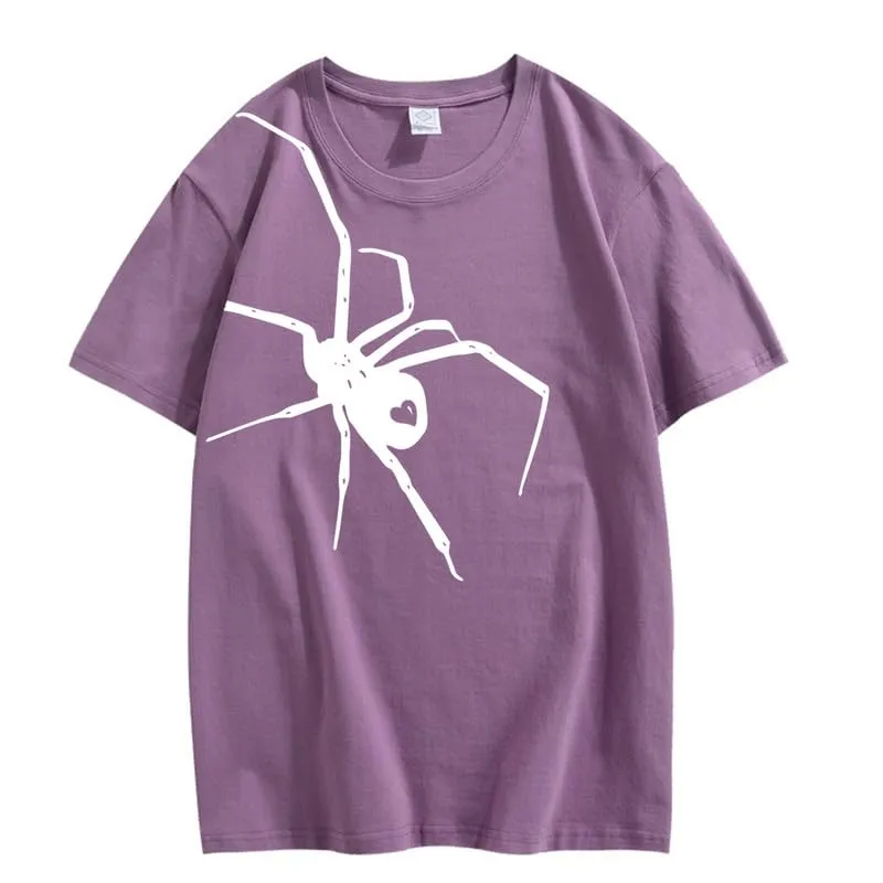 CORIRESHA Teen Halloween Spider Graphics T-Shirt Simple Crewneck Short Sleeve Summer Top