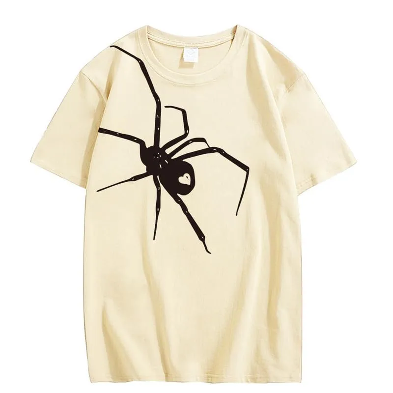 CORIRESHA Teen Halloween Spider Graphics T-Shirt Simple Crewneck Short Sleeve Summer Top