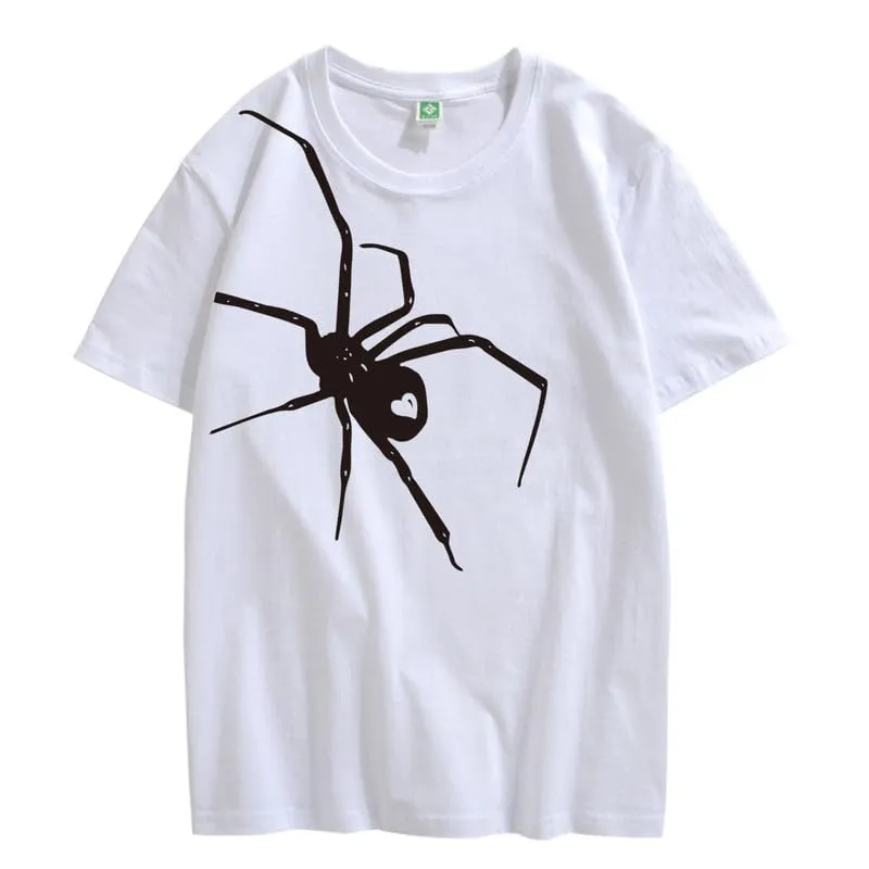 CORIRESHA Teen Halloween Spider Graphics T-Shirt Simple Crewneck Short Sleeve Summer Top