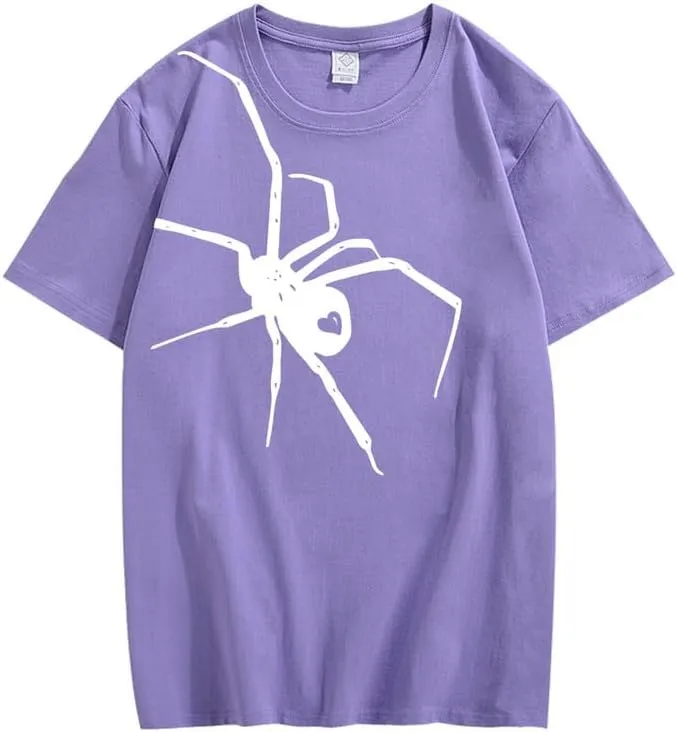 CORIRESHA Teen Halloween Spider Graphics T-Shirt Simple Crewneck Short Sleeve Summer Top