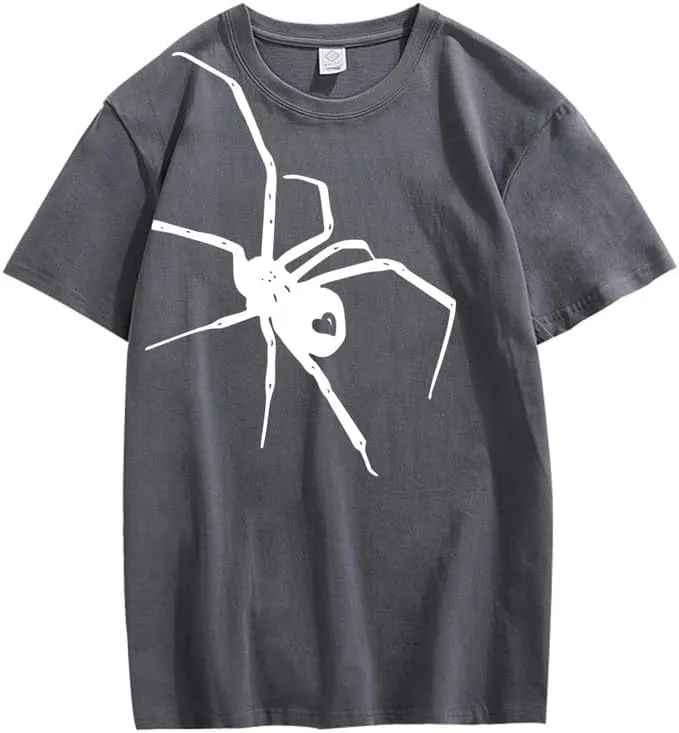 CORIRESHA Teen Halloween Spider Graphics T-Shirt Simple Crewneck Short Sleeve Summer Top