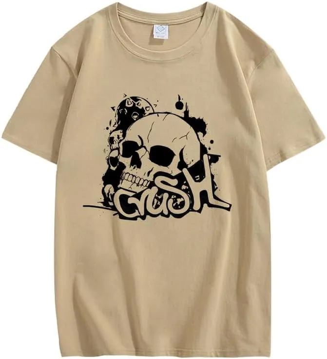 CORIRESHA Teen Skull Y2K Graphic Crewneck Short Sleeve Cotton Halloween Gothic T-Shirt