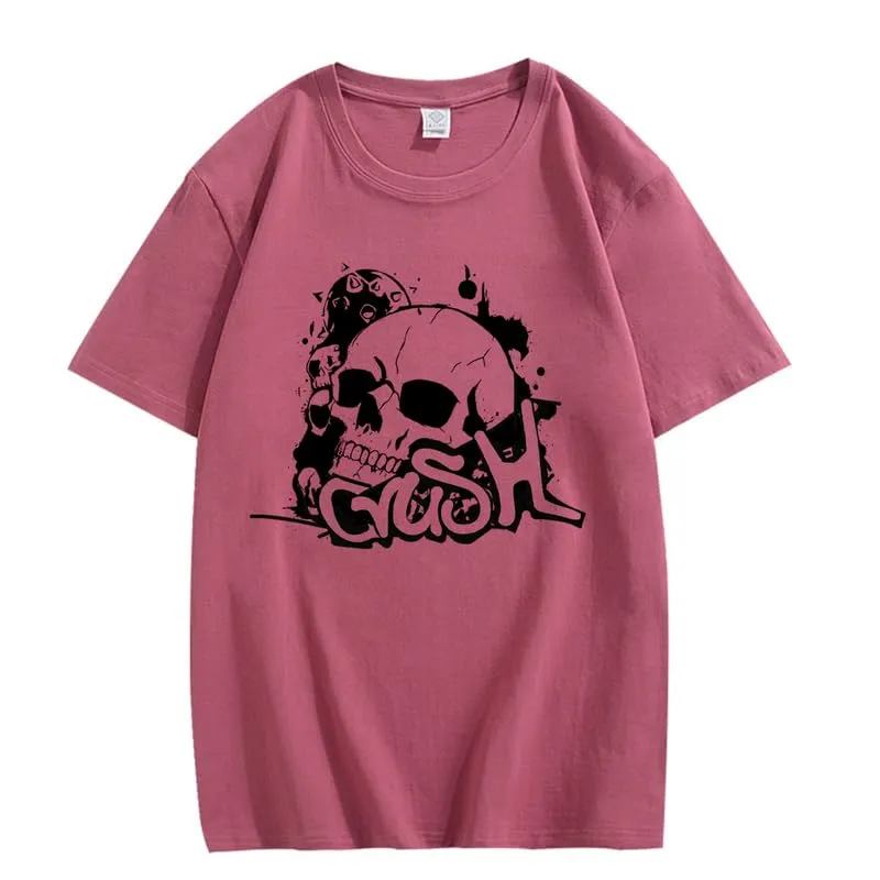 CORIRESHA Teen Skull Y2K Graphic Crewneck Short Sleeve Cotton Halloween Gothic T-Shirt