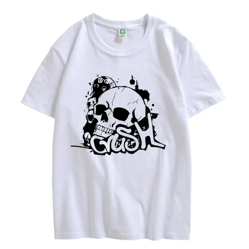 CORIRESHA Teen Skull Y2K Graphic Crewneck Short Sleeve Cotton Halloween Gothic T-Shirt