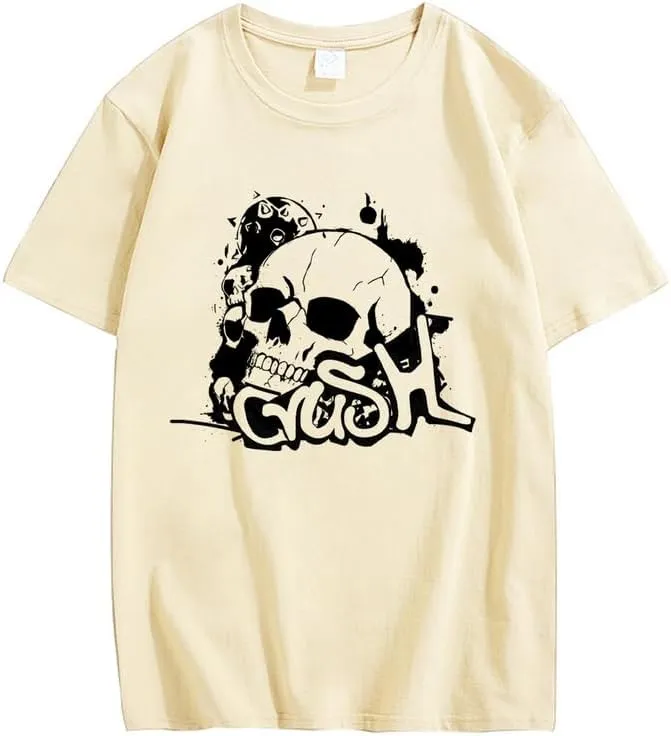 CORIRESHA Teen Skull Y2K Graphic Crewneck Short Sleeve Cotton Halloween Gothic T-Shirt