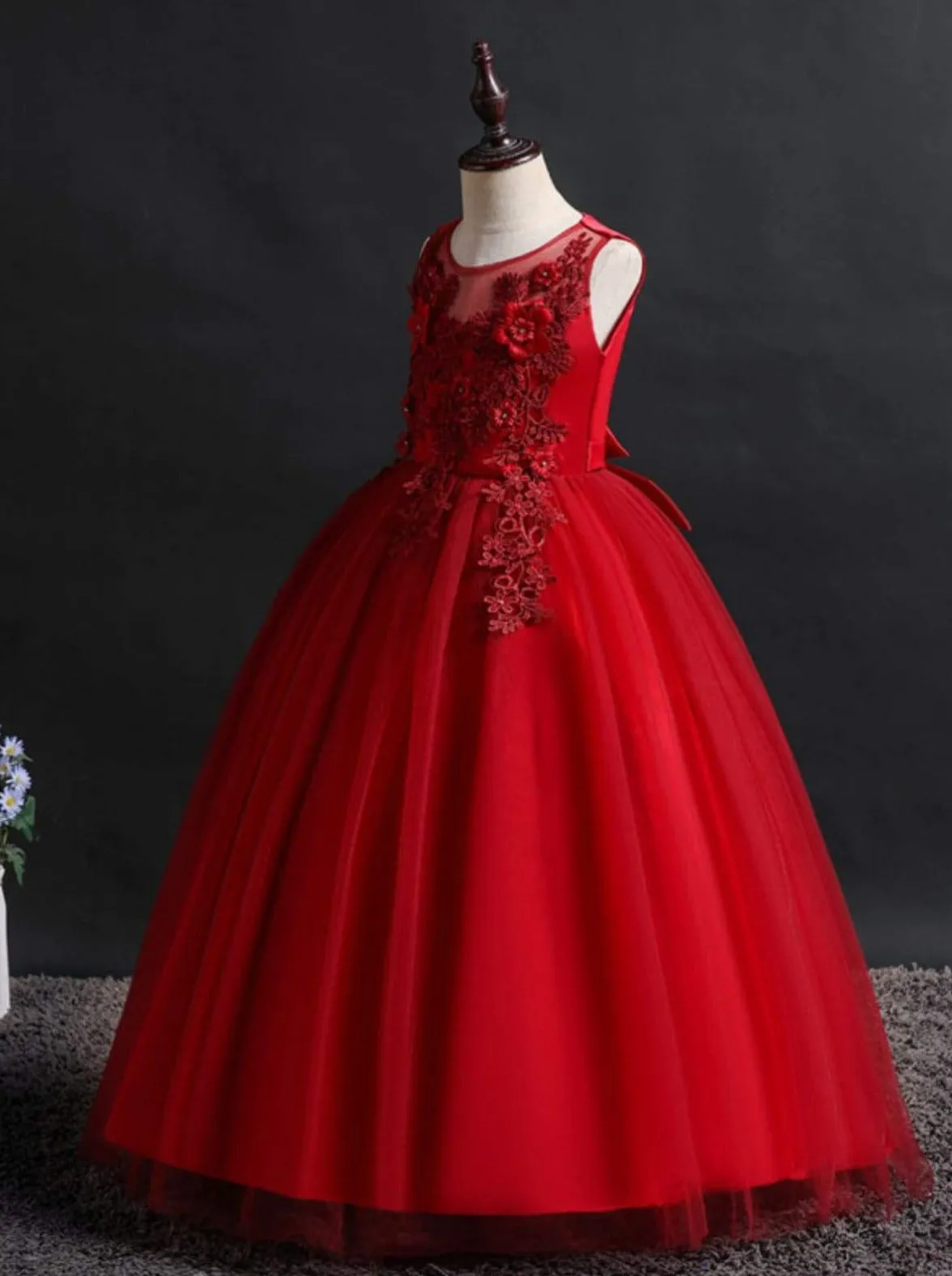 Crimson Chiffon Embroidered Holiday Gown