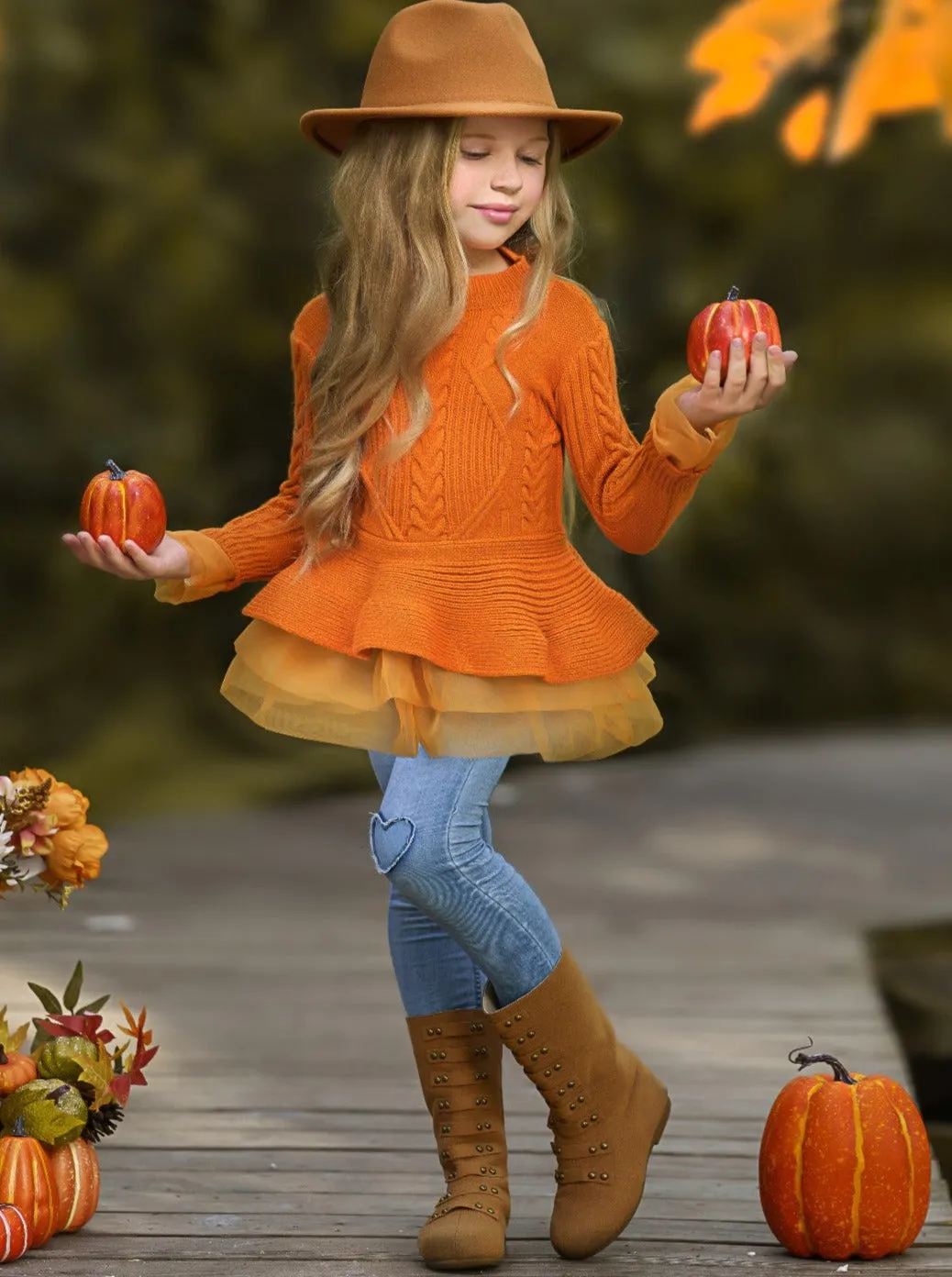 Cute As Pie Pumpkin Cable Knit Tutu Sweater