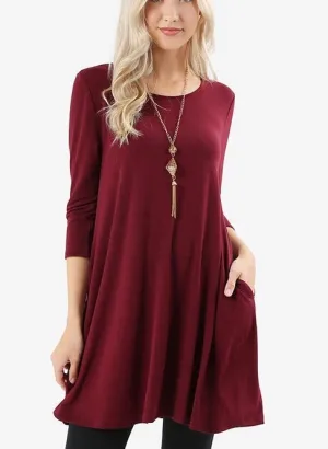 Dark Burgundy Long Sleeve Swing Tunic