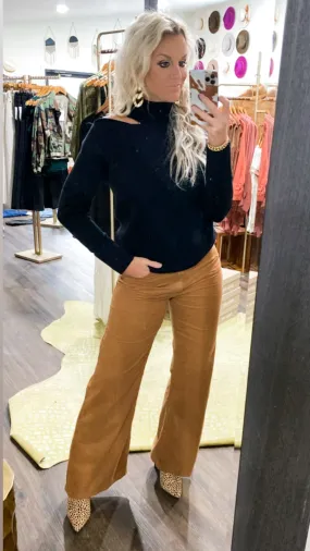 Dear John 'Fiona' Wide Leg Super High Rise Corduroy Pants in Dark Tan