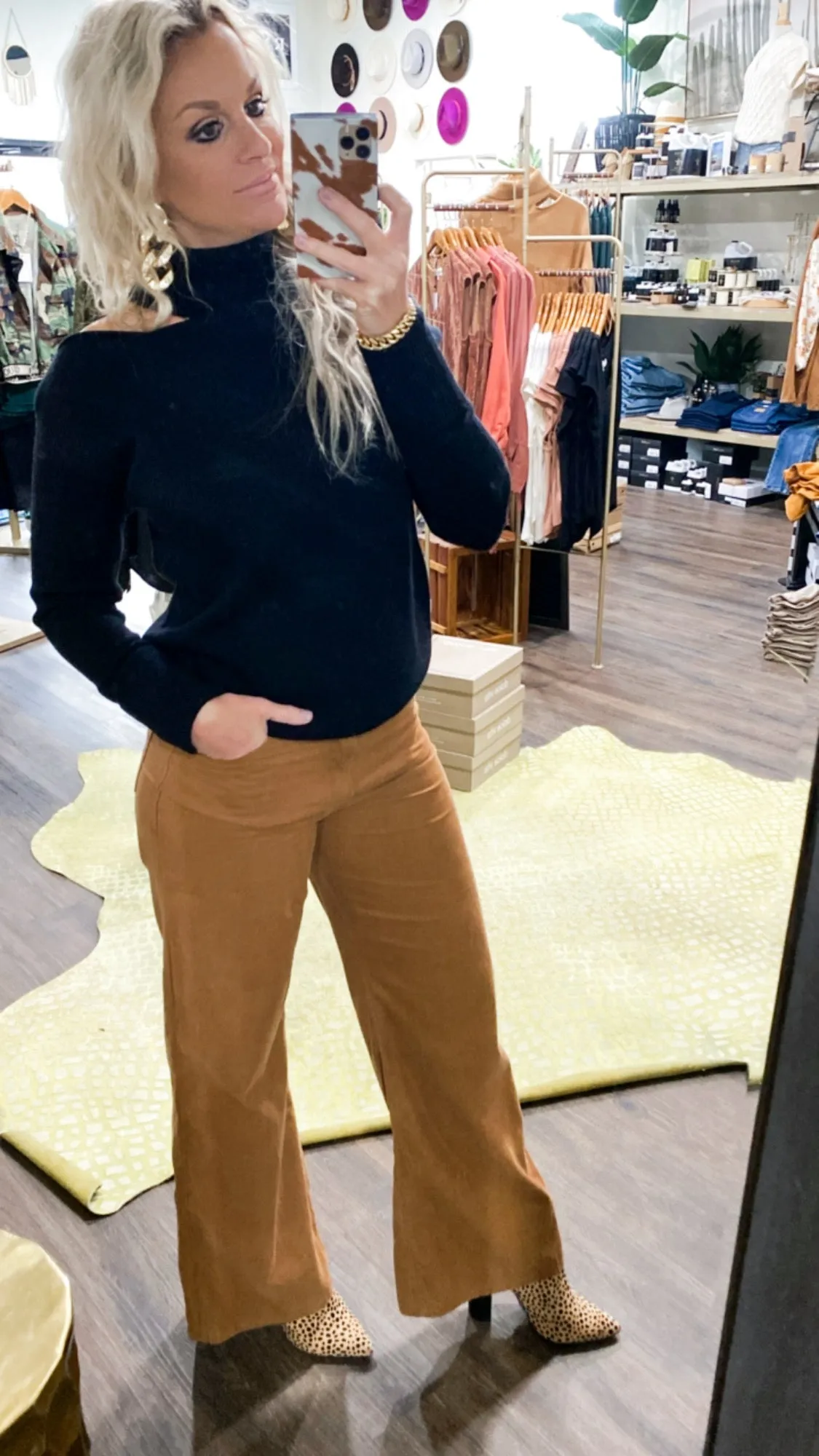 Dear John 'Fiona' Wide Leg Super High Rise Corduroy Pants in Dark Tan