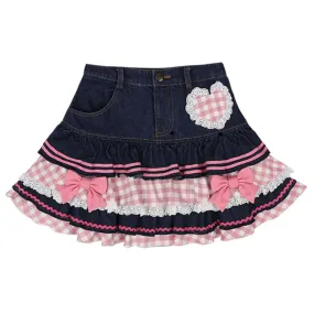 Denim Sweetheart Plaid Miniskirt