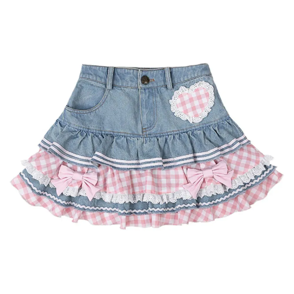 Denim Sweetheart Plaid Miniskirt