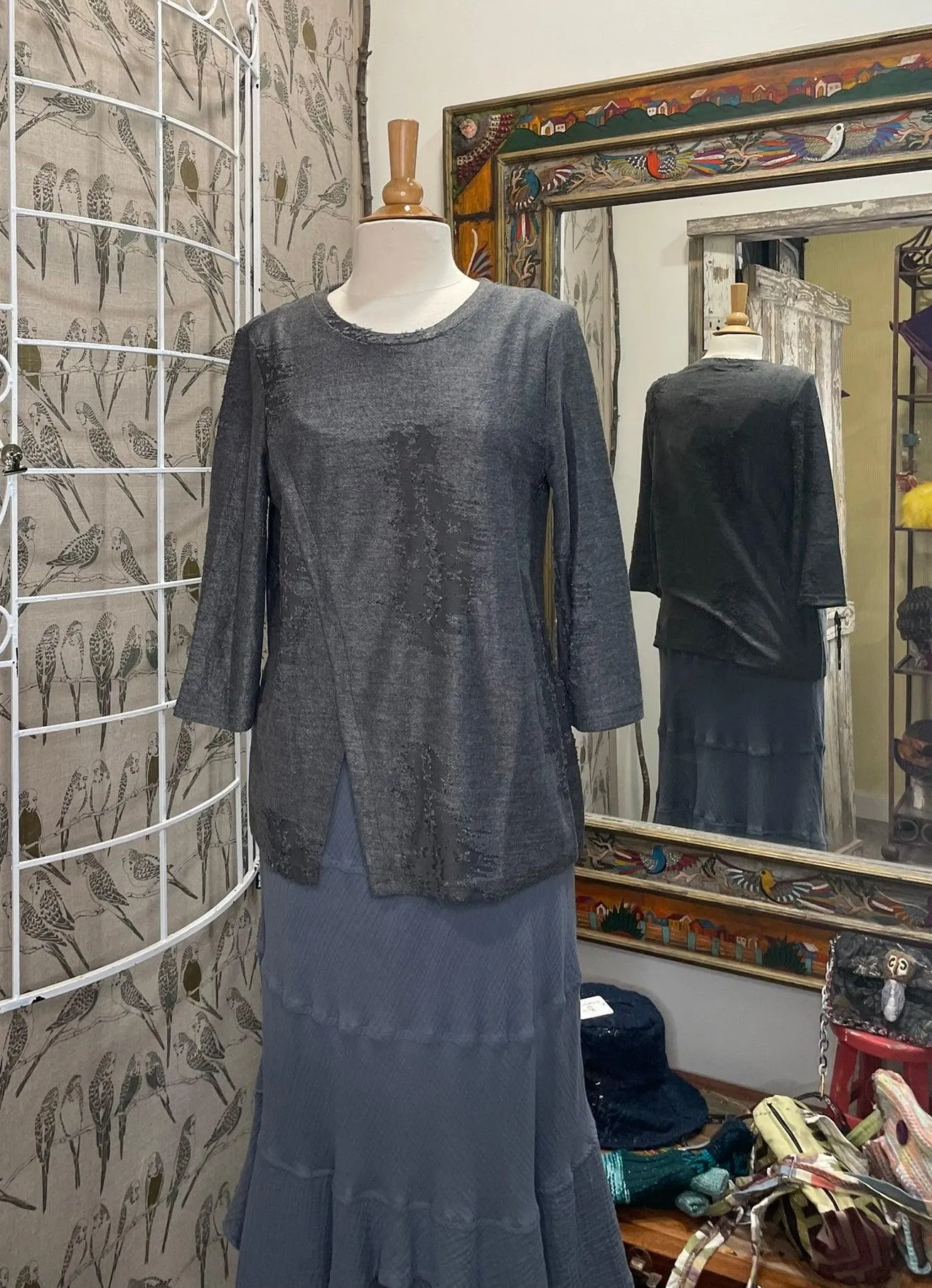 Distressed Faux Wrap Top by Creations