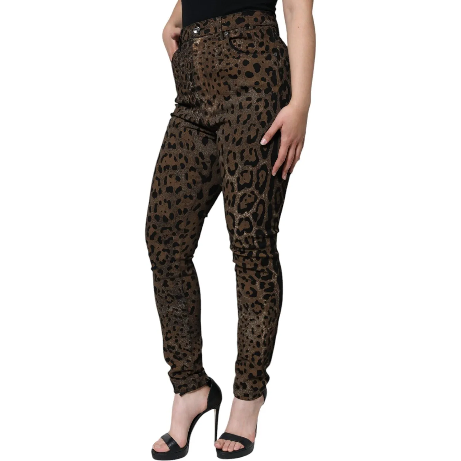 Dolce & Gabbana Brown Leopard Cotton Skinny Denim Jeans