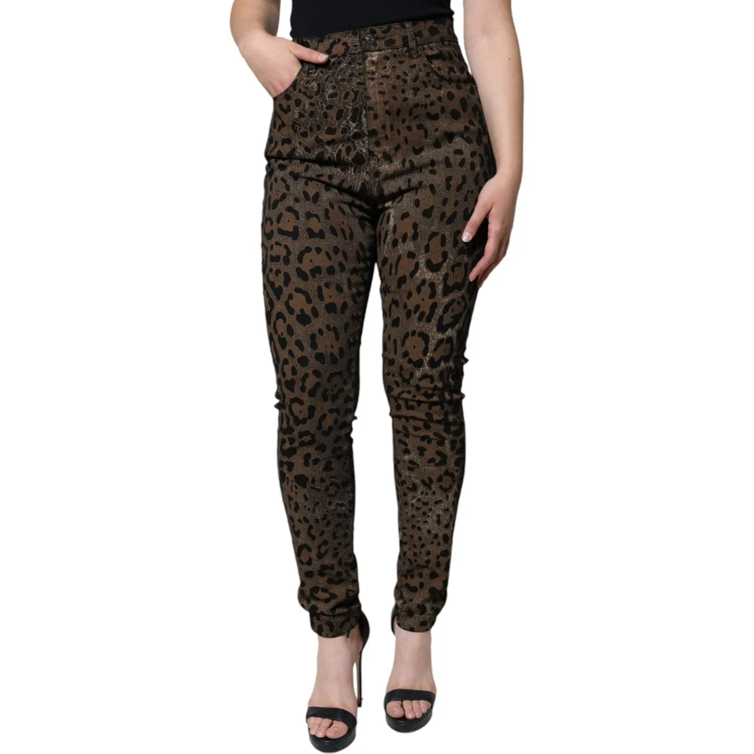 Dolce & Gabbana Brown Leopard Cotton Skinny Denim Jeans