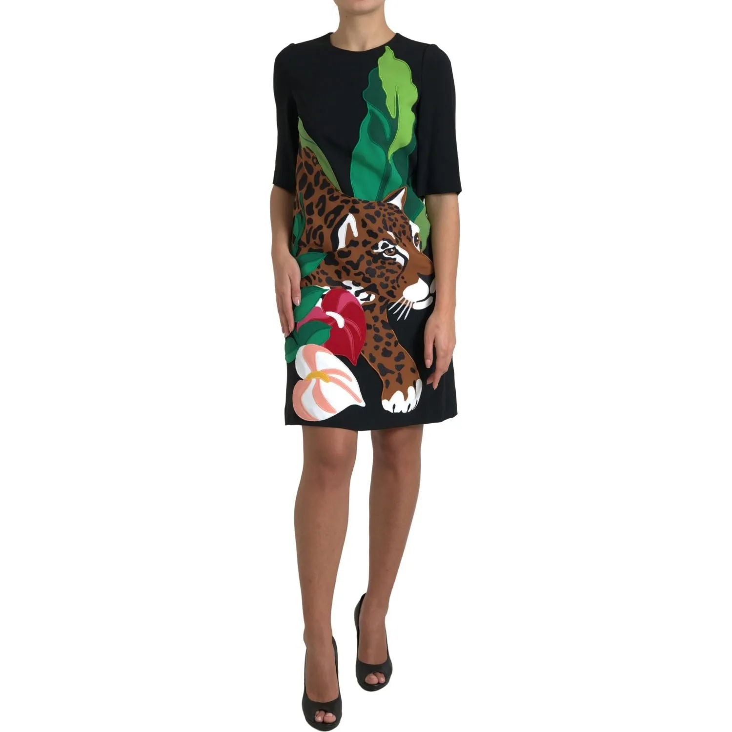 Dolce & Gabbana Elegant Jungle Motif Sheath Dress