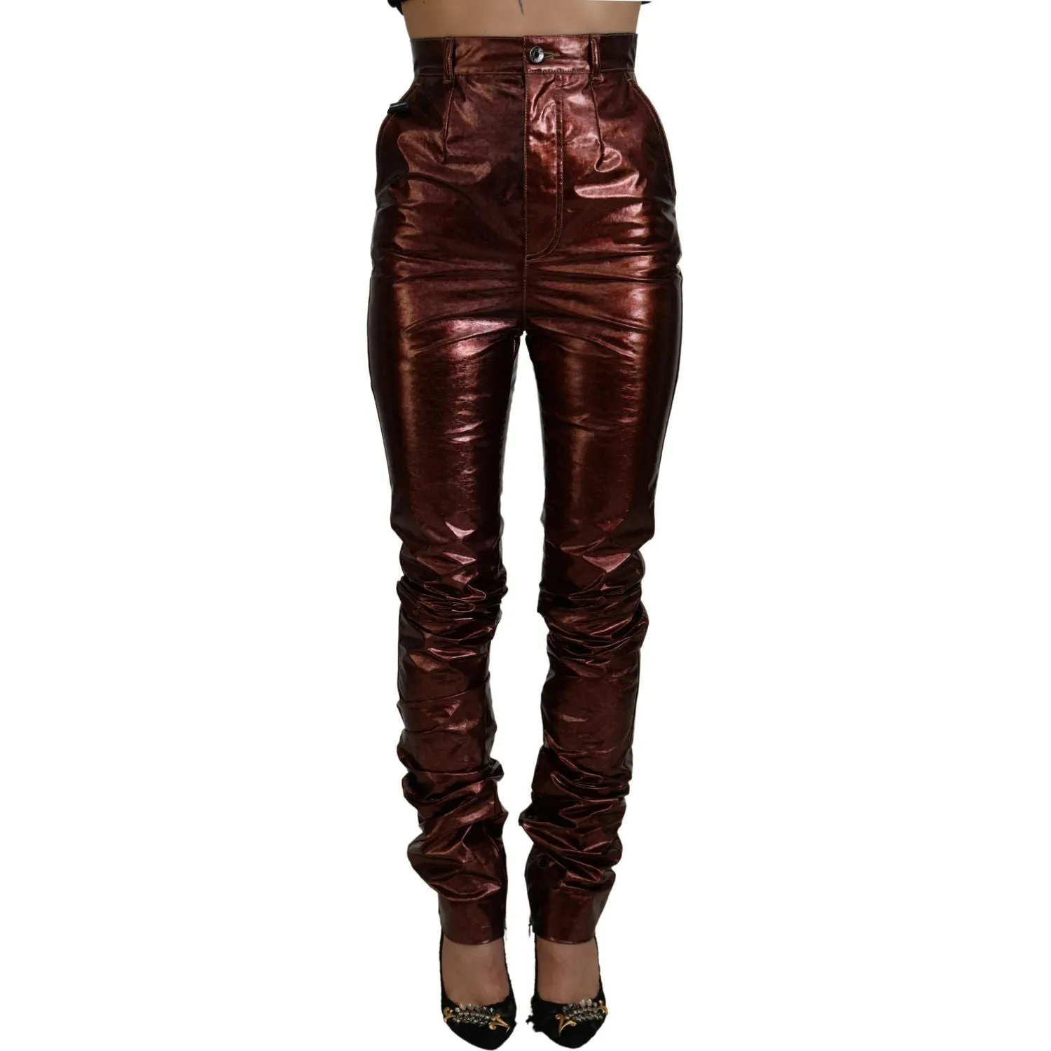 Dolce & Gabbana High Waist Skinny Jeans in Metallic Bronze