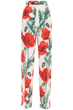 Dolce & gabbana wide leg poppy print shantung trousers