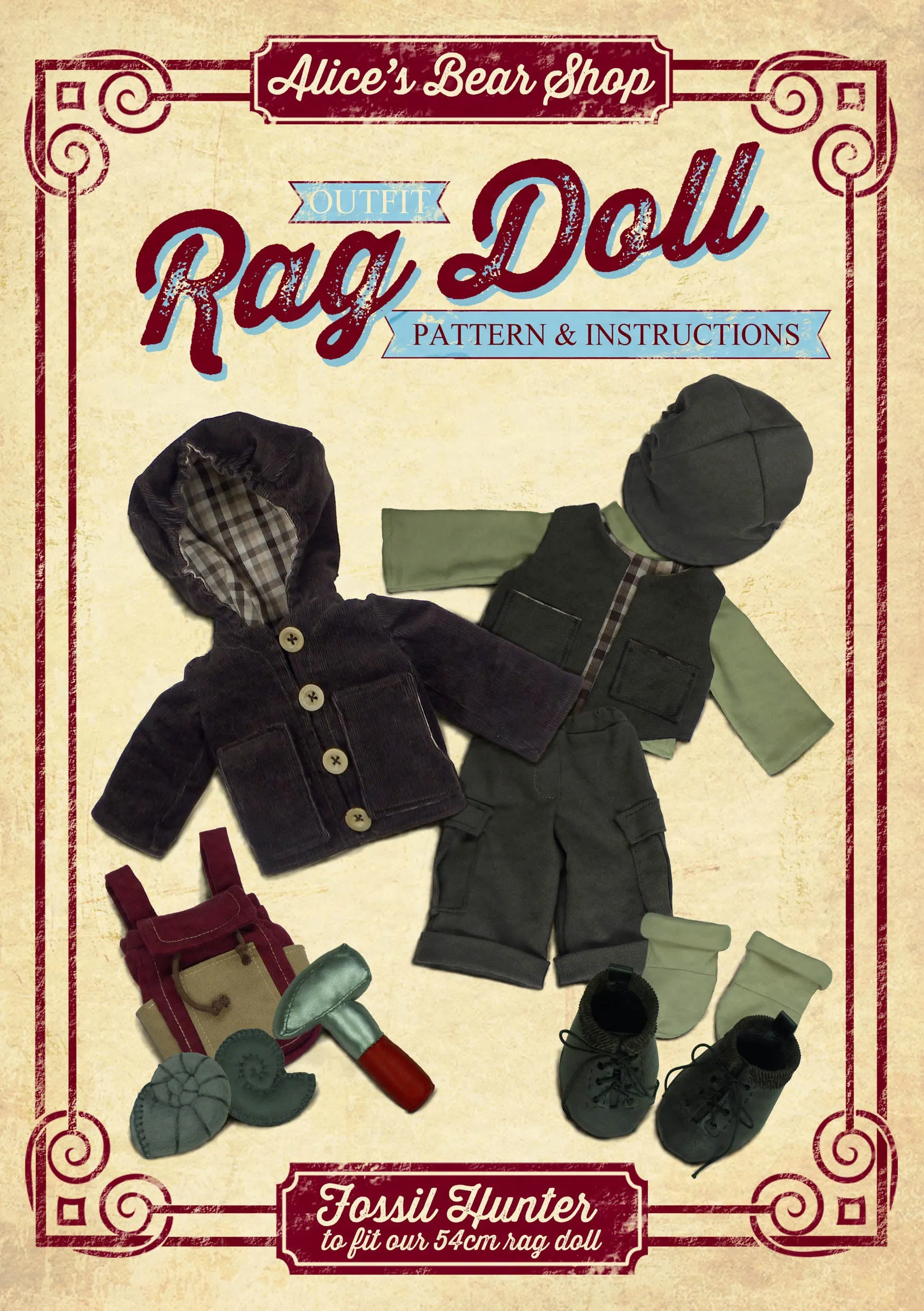 *DOWNLOAD* Sewing a Rag Doll Fossil Hunter Outfit- A4 Pattern and Instructions - to fit our 54cm Rag Doll