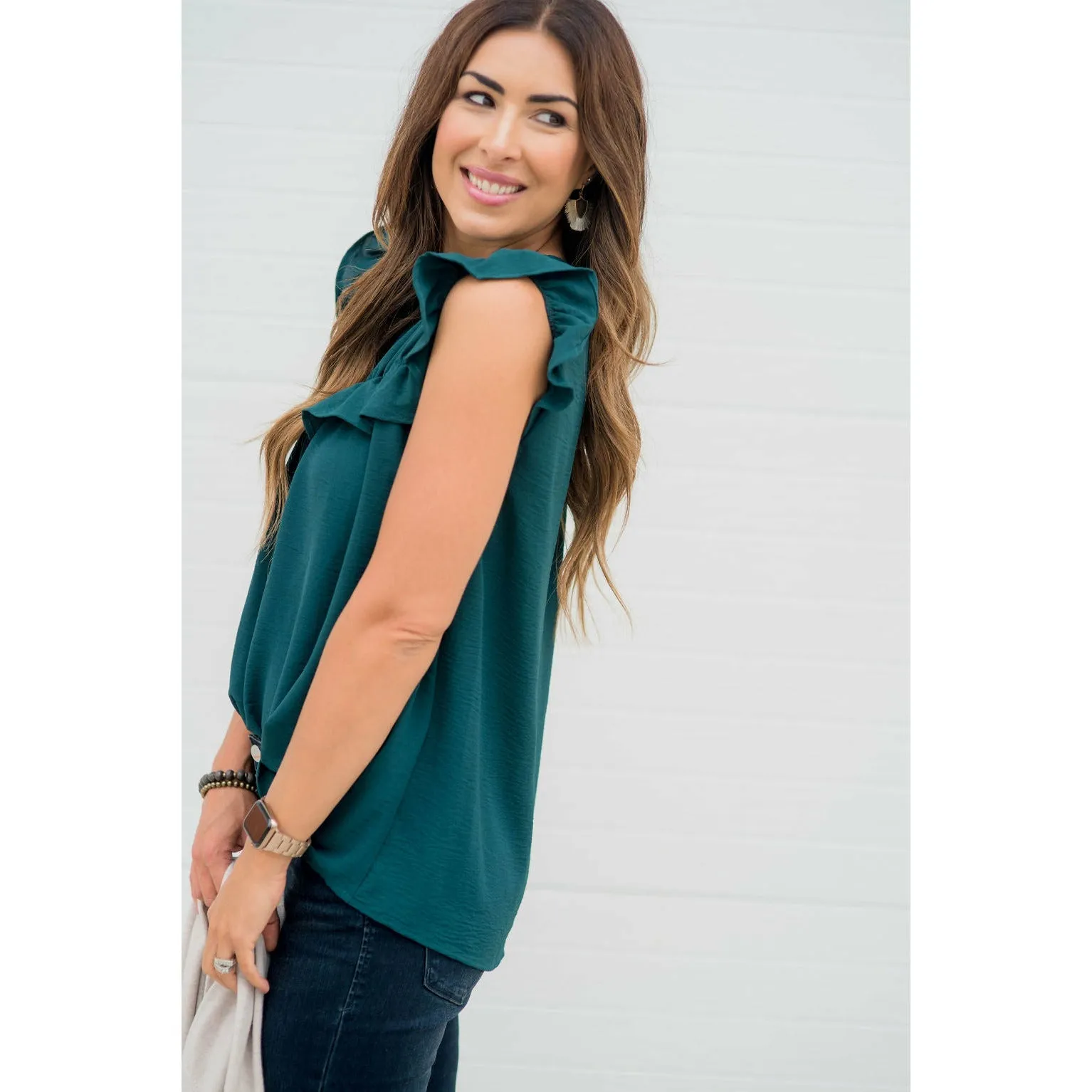 Dressy Bibbed Ruffle Sleeve Blouse