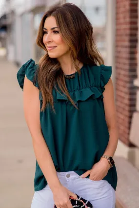 Dressy Bibbed Ruffle Sleeve Blouse