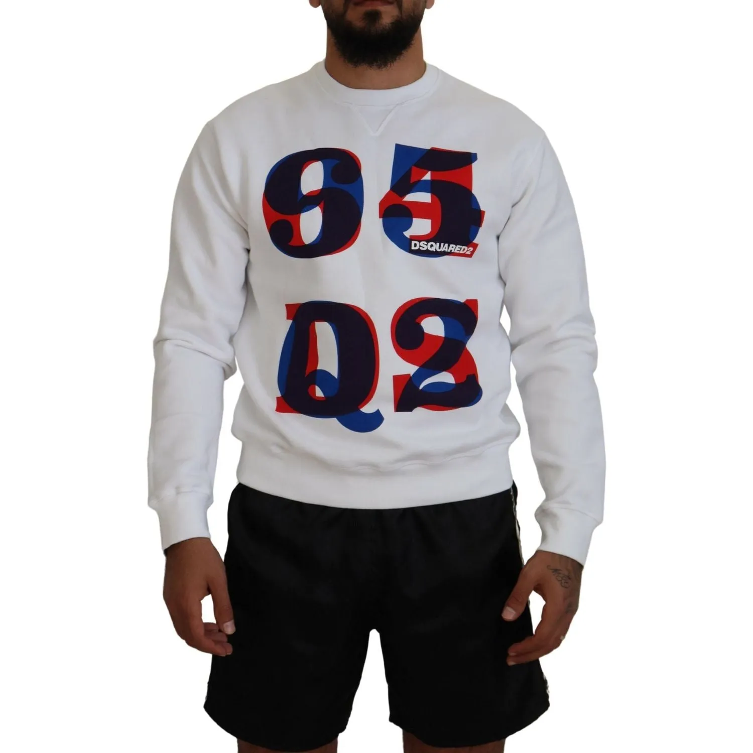 Dsquared² White Printed Long Sleeves Pullover Sweater