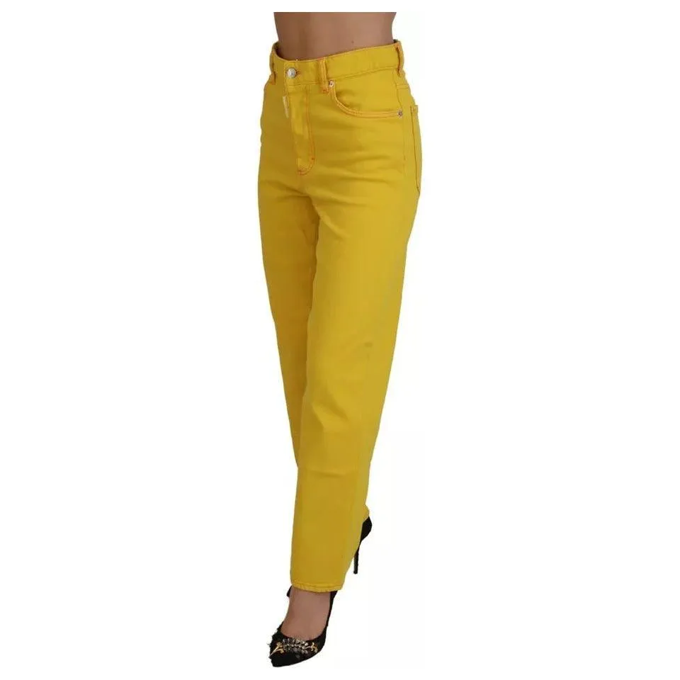 Dsquared² Yellow Cotton High Waist Straight Denim Boston Jeans