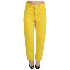 Dsquared² Yellow Cotton High Waist Straight Denim Boston Jeans