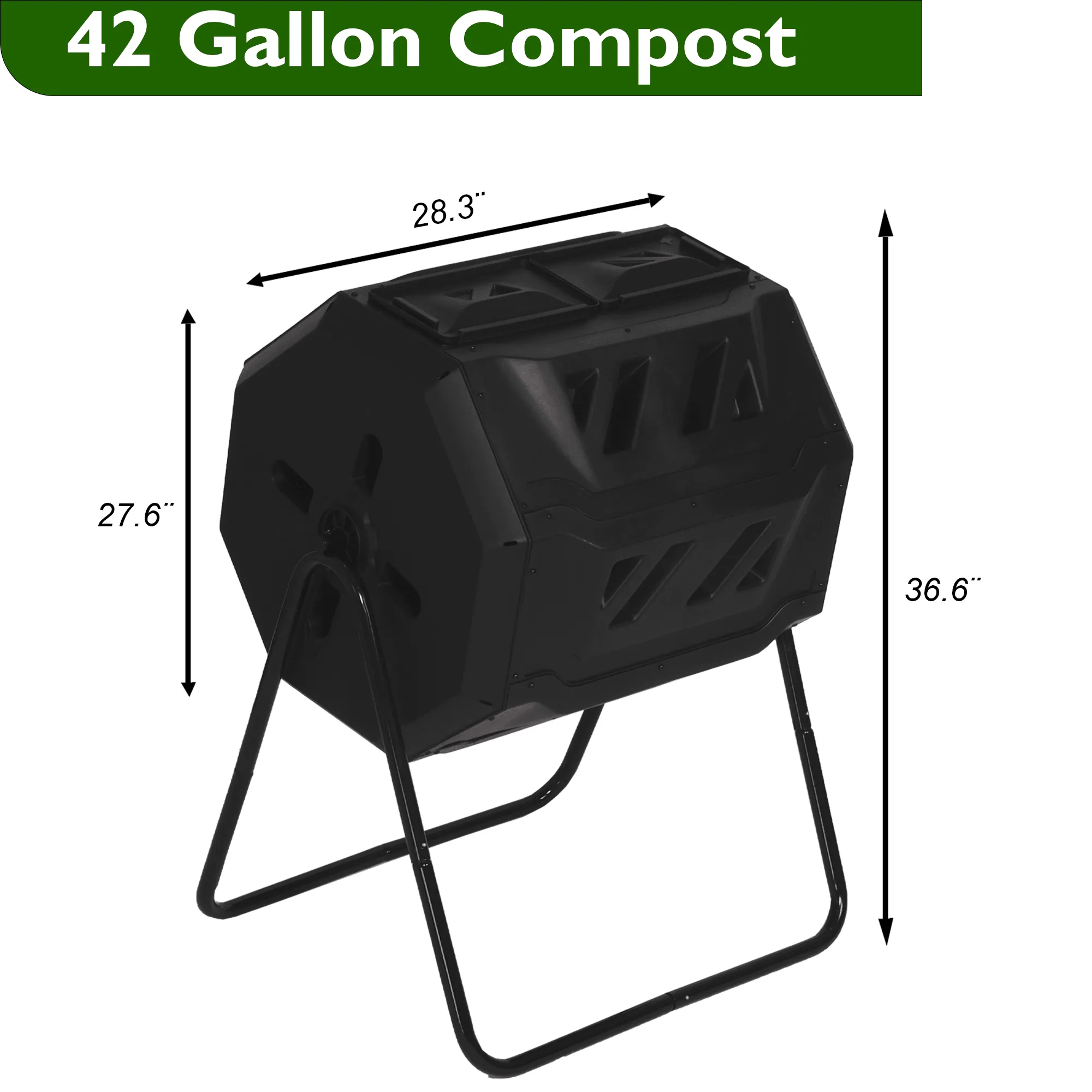 Dual Tumbling Composter 42 Gallon Tumbler Composting Bins Easy Turn System Rotating Barrel With Two Sliding Doors