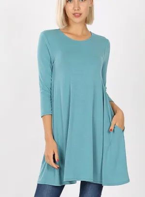 Dusty Teal 3/4 Sleeve Swing Tunic