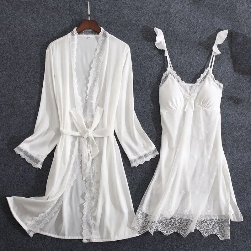 Embroidery Lace Night Dress and Robe