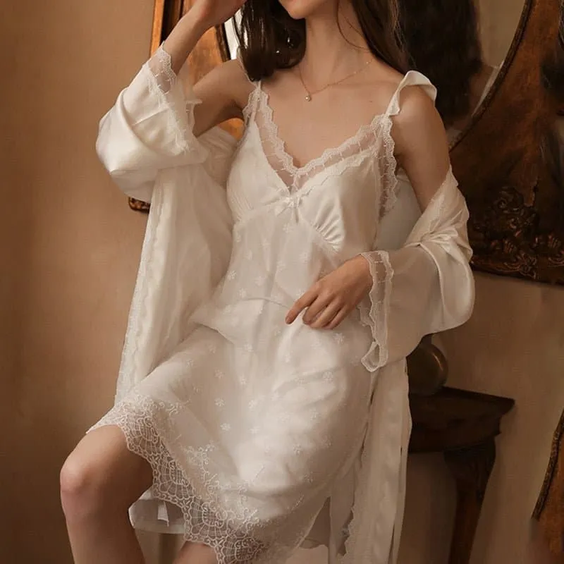 Embroidery Lace Night Dress and Robe