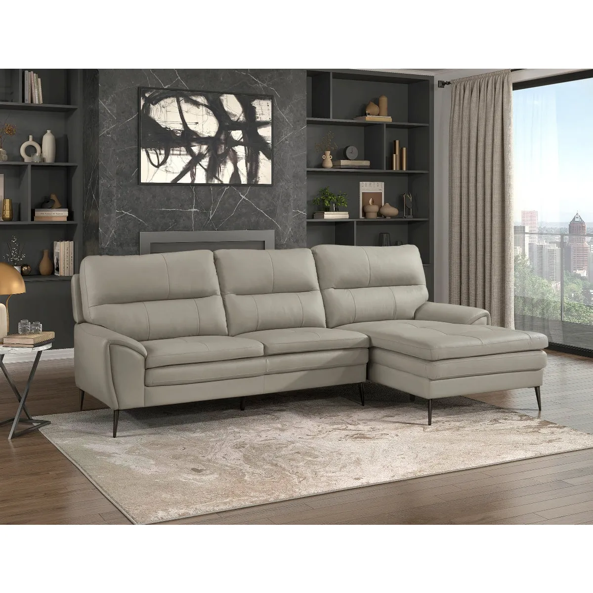 Essex Modern Leather Sofa-Sectional - Top Grain Leather & Faux Leather-Match