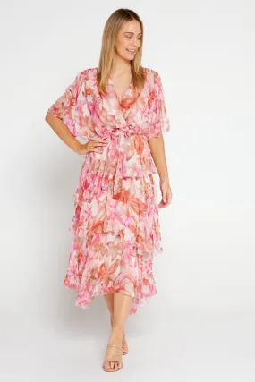 Estelle Chiffon Dress - Pink Tropical Floral