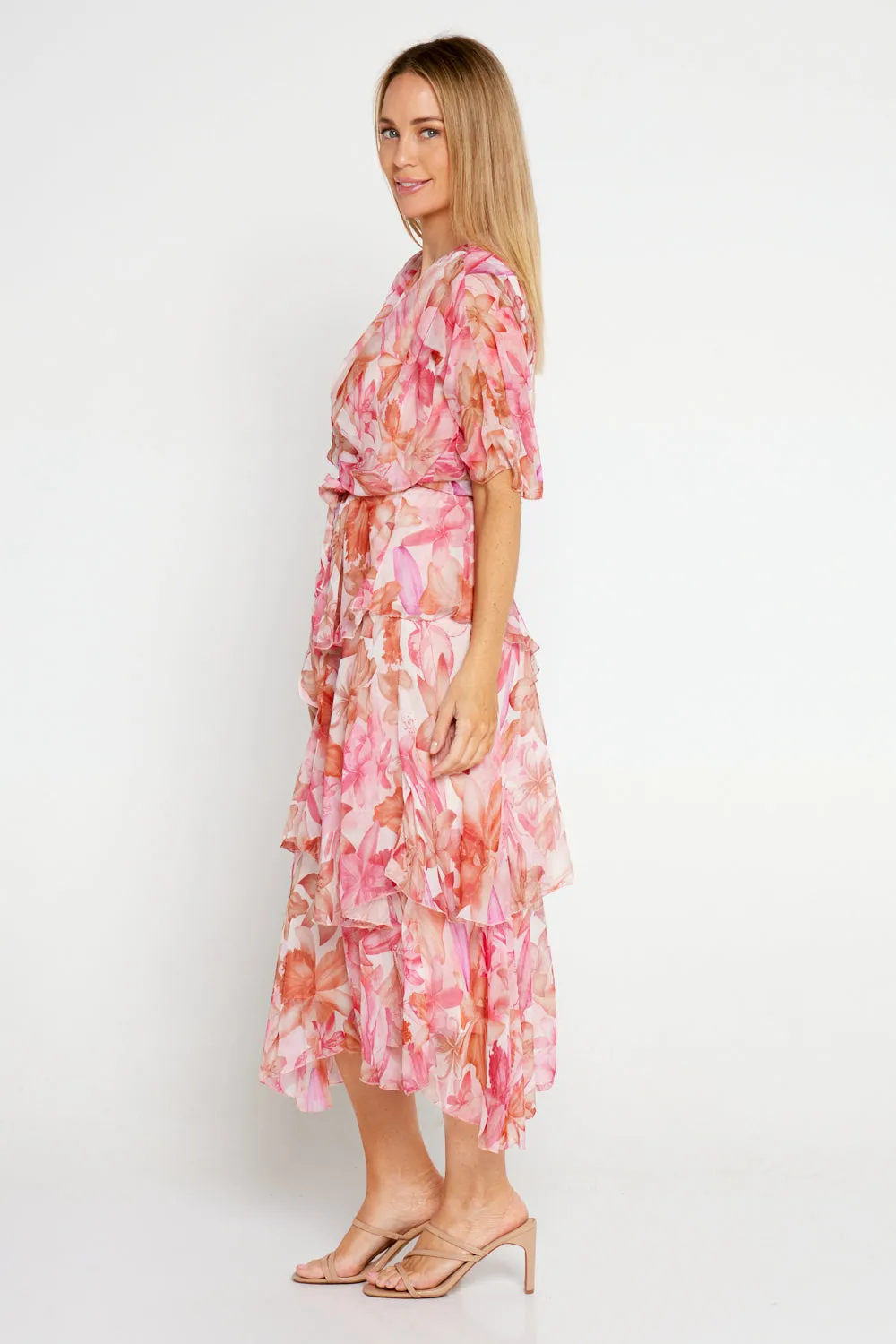 Estelle Chiffon Dress - Pink Tropical Floral