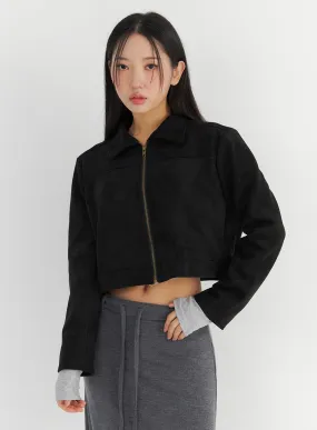 Faux Suede Bomber Jacket CO323